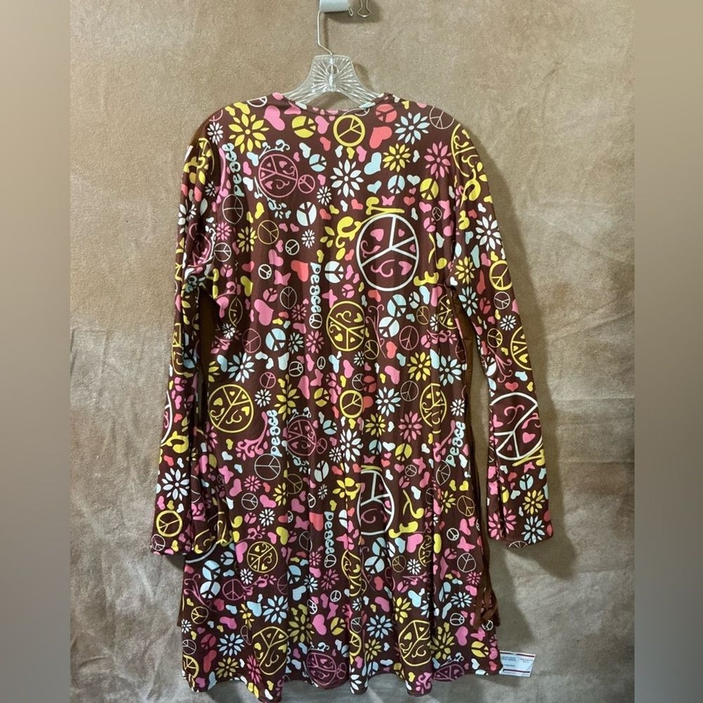 70's party groovy holloween peace love Brown Floral Dress size 16 - Picture 4 of 8